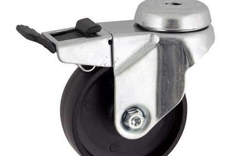 Zinc plated total lock castor 50mm for light trolleys,wheel made of polypropylene,plain bearing.Bolt hole fitting
