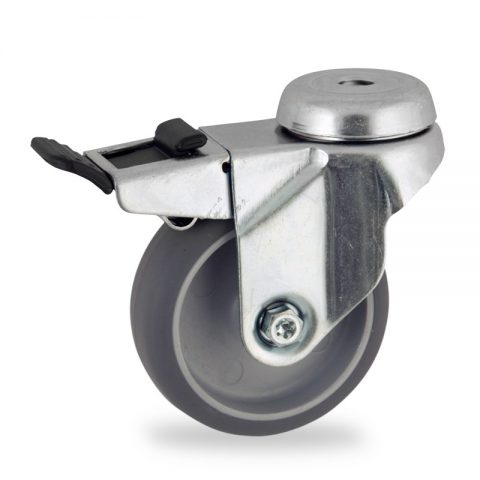 Zinc plated total lock castor 50mm for light trolleys,wheel made of polypropylene,plain bearing.Bolt hole fitting