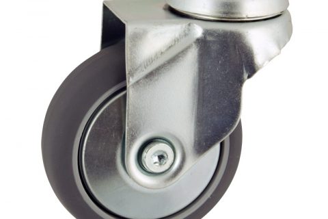Zinc plated swivel castor 50mm for light trolleys,wheel made of grey rubber,plain bearing.Bolt hole fitting