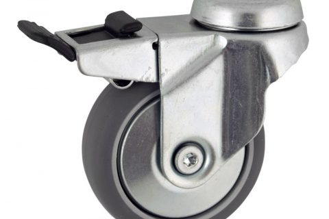Zinc plated total lock castor 50mm for light trolleys,wheel made of grey rubber,double ball bearings.Bolt hole fitting