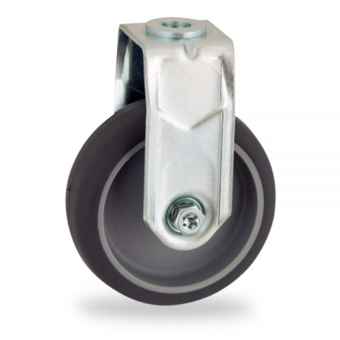 Zinc plated fixed castor 50mm for light trolleys,wheel made of grey rubber,double ball bearings.Bolt hole fitting