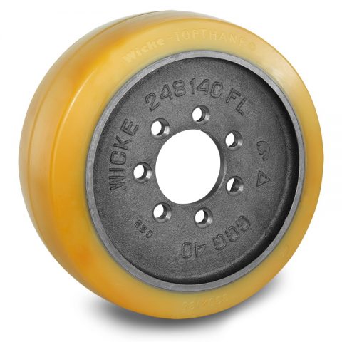 Drive wheel for electric pallet truck 330mm from polyurethane Flange application with 7 holes for machines Jungheinrich,Pimespo,Linde,Still-Wagner
