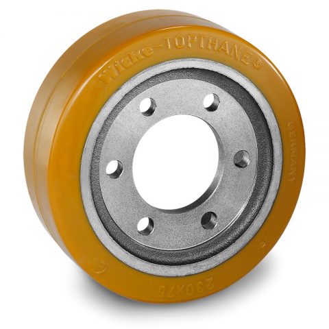 Drive wheel for electric pallet truck 230mm from polyurethane Flange application with 6 holes for machines Hyster/Yale
