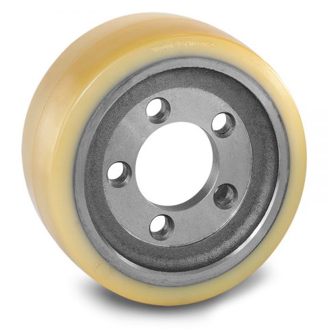 Drive wheel for electric pallet truck 254mm from polyurethane Flange application with 5 holes for machines Ormic,Genkinger