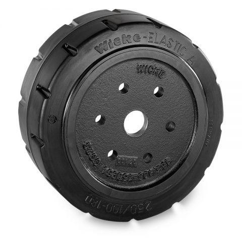 Drive wheel for electric pallet truck 250mm from Elastic Rubber Flange application with 6 holes for machines Hyster/Yale