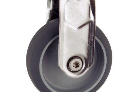 Stainless fixed castor 50mm for light trolleys,wheel made of grey rubber,plain bearing.Bolt hole fitting