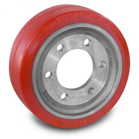 Drive wheel for electric pallet truck 233mm from polyurethane Flange application with 6 holes for machines Hyster/Yale