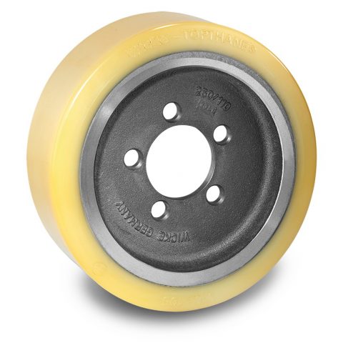 Drive wheel for electric pallet truck 310mm from polyurethane Flange application with 5 holes for machines BT