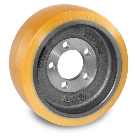 Drive wheel for electric pallet truck 313mm from polyurethane Flange application with 5 holes for machines ICEM,Linde