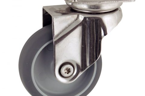 Stainless swivel castor 50mm for light trolleys,wheel made of grey rubber,double ball bearings.Top plate fitting