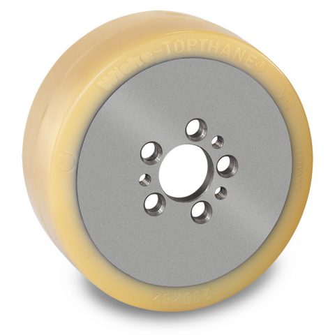 Drive wheel for electric pallet truck 230mm from polyurethane Flange application with 5 holes for machines Jungheinrich