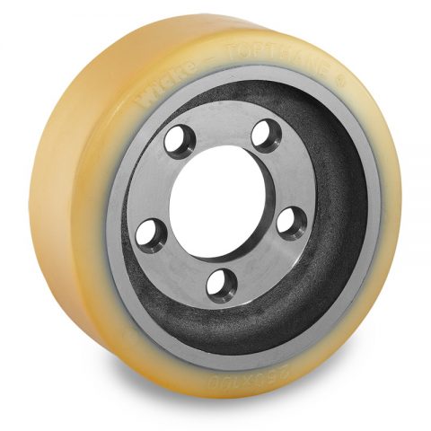 Drive wheel for electric pallet truck 250mm from polyurethane Flange application with 5 holes for machines Still-Wagner