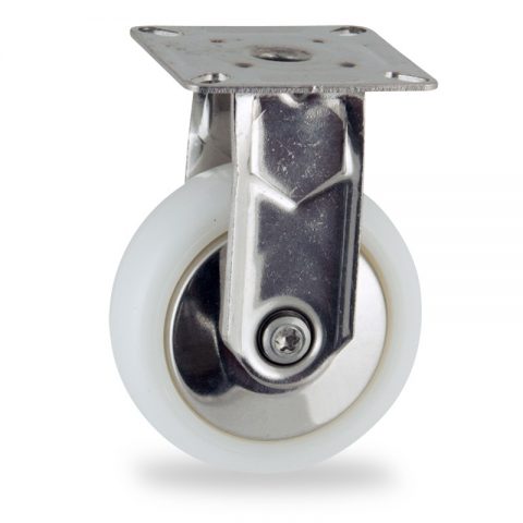 Stainless fixed castor 50mm for light trolleys,wheel made of polyamide,plain bearing.Top plate fitting