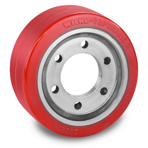 Drive wheel for electric pallet truck 230mm from polyurethane Flange application with 6 holes for machines Stocklin