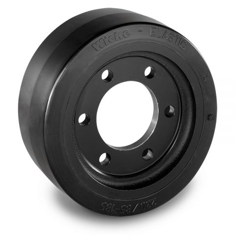 Drive wheel for electric pallet truck 230mm from Elastic Rubber Flange application with 6 holes for machines Hyster/Yale