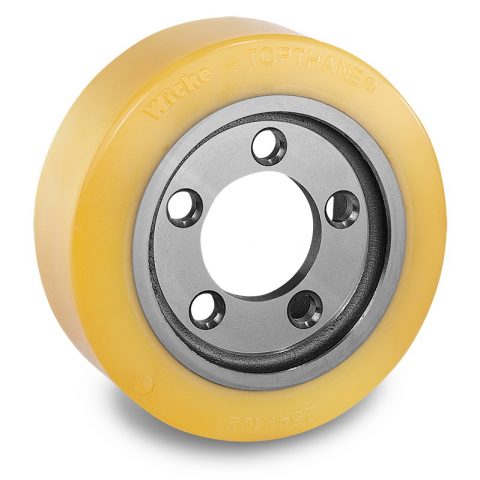 Drive wheel for electric pallet truck 254mm from polyurethane Flange application with 5 holes for machines Linde