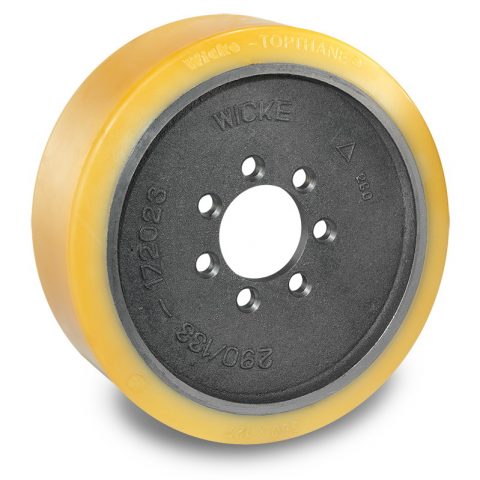 Drive wheel for electric pallet truck 350mm from polyurethane Flange application with 7 holes for machines BT