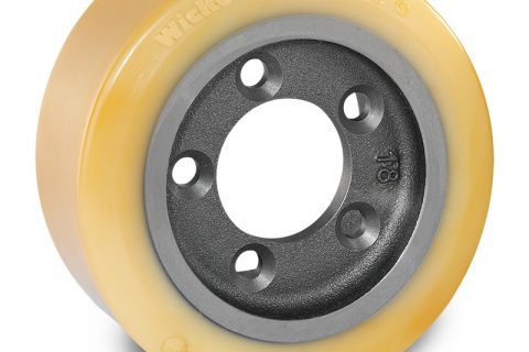 Drive wheel for electric pallet truck 250mm from polyurethane Flange application with 5 holes for machines Rocla/MCFE