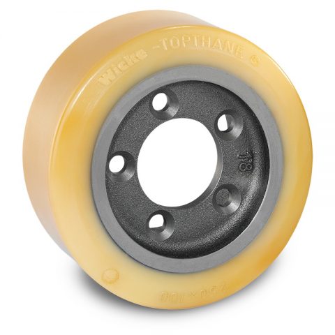 Drive wheel for electric pallet truck 250mm from polyurethane Flange application with 5 holes for machines Rocla/MCFE