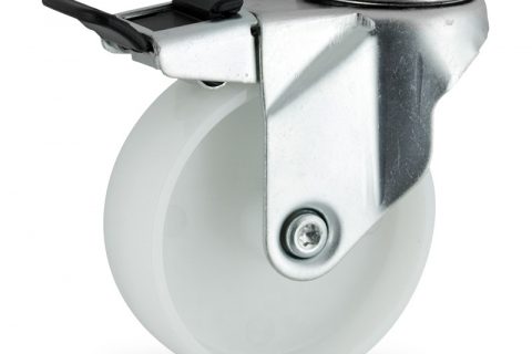 Zinc plated total lock castor 150mm for light trolleys,wheel made of polyamide,plain bearing.Bolt hole fitting