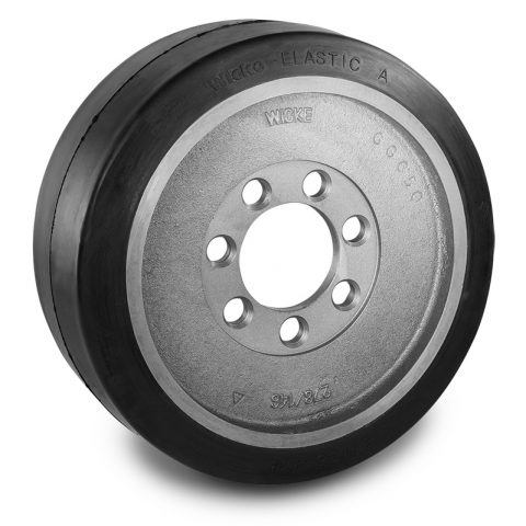 Drive wheel for electric pallet truck 343mm from Elastic Rubber Flange application with 7 holes for machines Steinbock,Jungheinrich