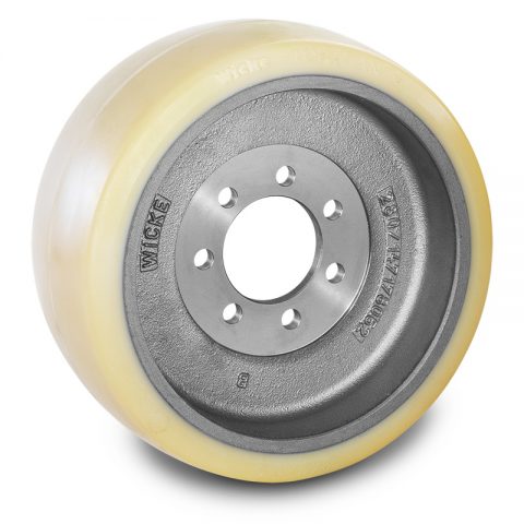 Drive wheel for electric pallet truck 343mm from polyurethane Flange application with 7 holes for machines Hyster/Yale