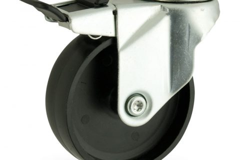 Zinc plated total lock castor 150mm for light trolleys,wheel made of polypropylene,plain bearing.Bolt hole fitting