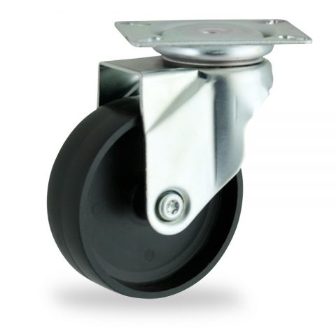 Zinc plated swivel castor 100mm for light trolleys,wheel made of polypropylene,plain bearing.Top plate fitting