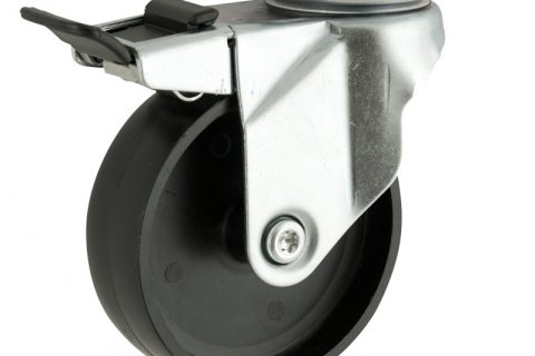 Zinc plated total lock castor 125mm for light trolleys,wheel made of polypropylene,plain bearing.Top plate fitting