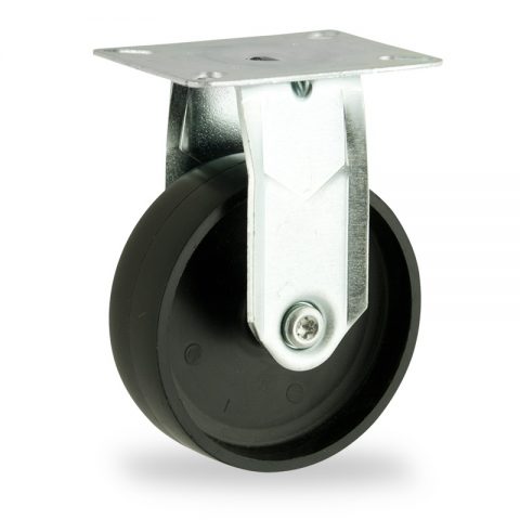 Zinc plated fixed castor 100mm for light trolleys,wheel made of polypropylene,plain bearing.Top plate fitting