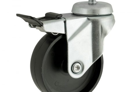Zinc plated total lock castor 125mm for light trolleys,wheel made of polypropylene,plain bearing.Bolt stem fitting