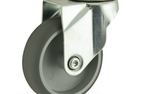 Zinc plated swivel castor 100mm for light trolleys,wheel made of grey rubber,plain bearing.Bolt hole fitting
