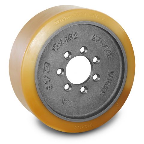 Drive wheel for electric pallet truck 343mm from polyurethane Flange application with 7 holes for machines Linde