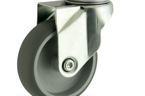 Zinc plated swivel castor 100mm for light trolleys,wheel made of grey rubber,double ball bearings.Top plate fitting