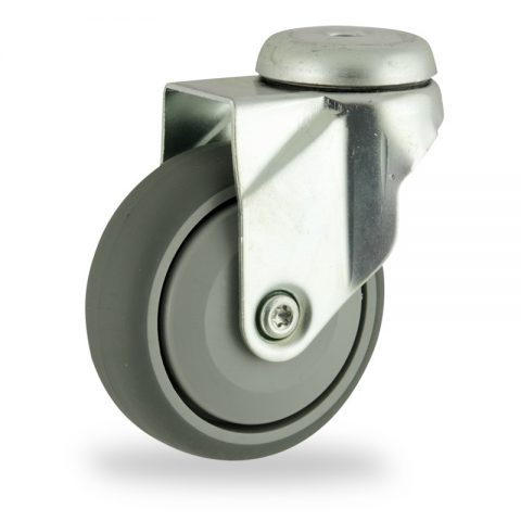 Zinc plated swivel castor 100mm for light trolleys,wheel made of grey rubber,single precision ball bearing.Bolt hole fitting