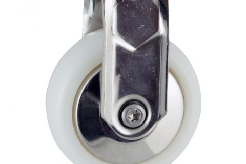 Stainless fixed castor 50mm for light trolleys,wheel made of polyamide,plain bearing.Bolt hole fitting