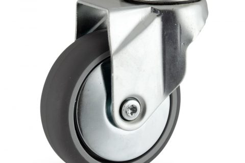 Zinc plated swivel castor 125mm for light trolleys,wheel made of grey rubber,plain bearing.Bolt hole fitting
