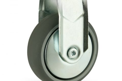 Zinc plated fixed castor 150mm for light trolleys,wheel made of grey rubber,double ball bearings.Bolt hole fitting