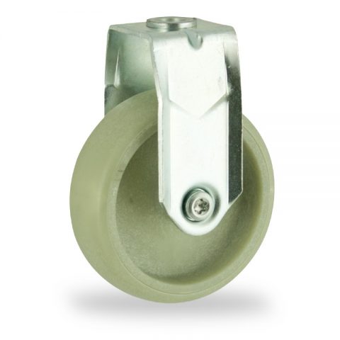 Zinc plated fixed castor 100mm for light trolleys,wheel made of polyamide with Fiber glass,plain bearing.Bolt hole fitting