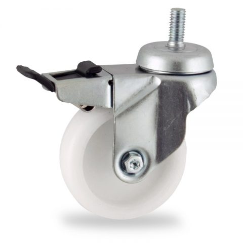 Zinc plated total lock castor 50mm for light trolleys,wheel made of polyamide,plain bearing.Bolt stem fitting