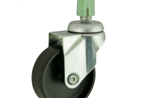 Zinc plated swivel castor 100mm for light trolleys,wheel made of polypropylene,plain bearing.Fitting with square expander 21/24