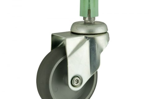 Zinc plated swivel castor 150mm for light trolleys,wheel made of grey rubber,plain bearing.Fitting with square expander 24/27
