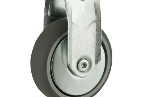 Zinc plated fixed castor 150mm for light trolleys,wheel made of grey rubber,plain bearing.Top plate fitting
