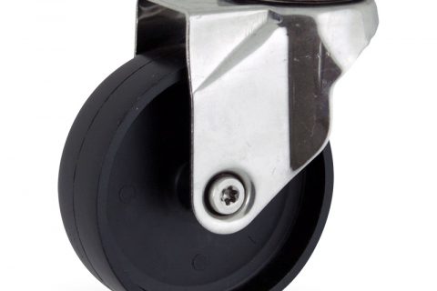 Stainless swivel castor 75mm for light trolleys,wheel made of polypropylene,plain bearing.Bolt hole fitting