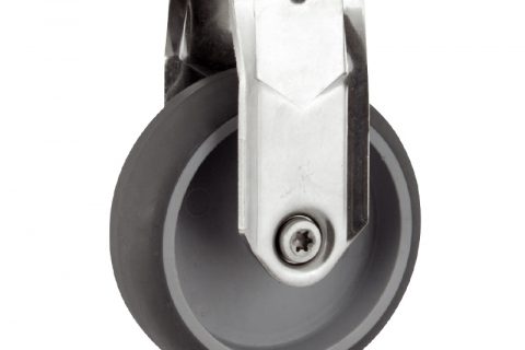Stainless fixed castor 150mm for light trolleys,wheel made of grey rubber,plain bearing.Top plate fitting