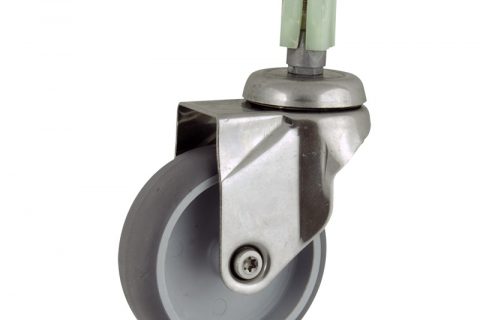 Stainless swivel castor 150mm for light trolleys,wheel made of grey rubber,double ball bearings.Fitting with square expander 24/27