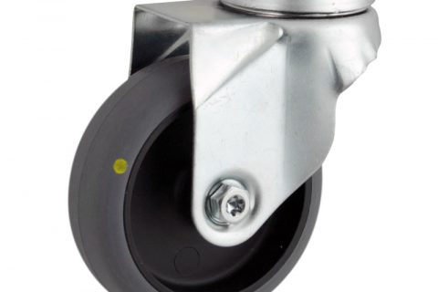 Zinc plated swivel castor 100mm for light trolleys,wheel made of electric conductive grey rubber,double ball bearings.Bolt hole fitting