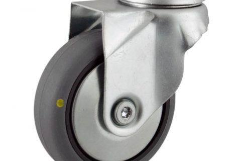 Zinc plated swivel castor 75mm for light trolleys,wheel made of electric conductive grey rubber,plain bearing.Bolt hole fitting