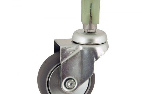 Zinc plated swivel castor 50mm for light trolleys,wheel made of grey rubber,plain bearing.Fitting with square expander 27/31