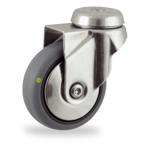 Stainless swivel castor 50mm for light trolleys,wheel made of electric conductive grey rubber,plain bearing.Bolt hole fitting